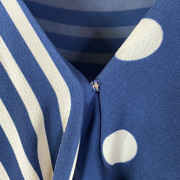 Vince Camuto Wrap Midi Dress in Navy/White; Polka Dot and Stripes - Picture 5 of 16